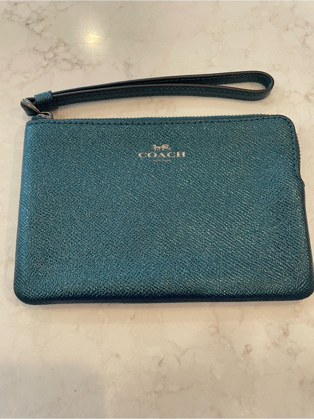 Coach Metallic Teal Wristlet Pouch